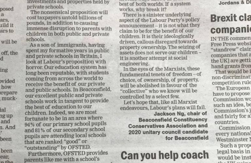 Education letter - Bucks Free Press