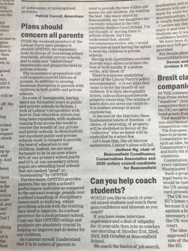 Education letter - Bucks Free Press